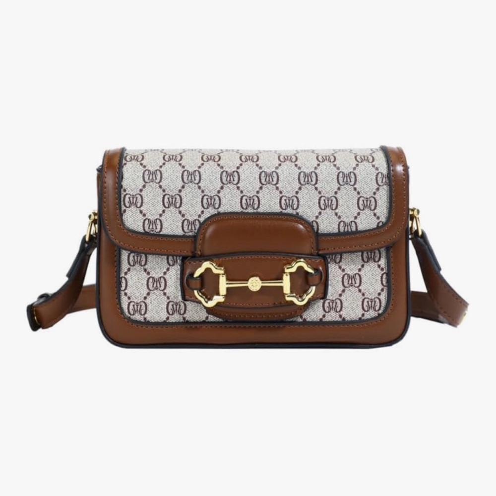 Brown and Cream Designer Inspired Shoulder Bag